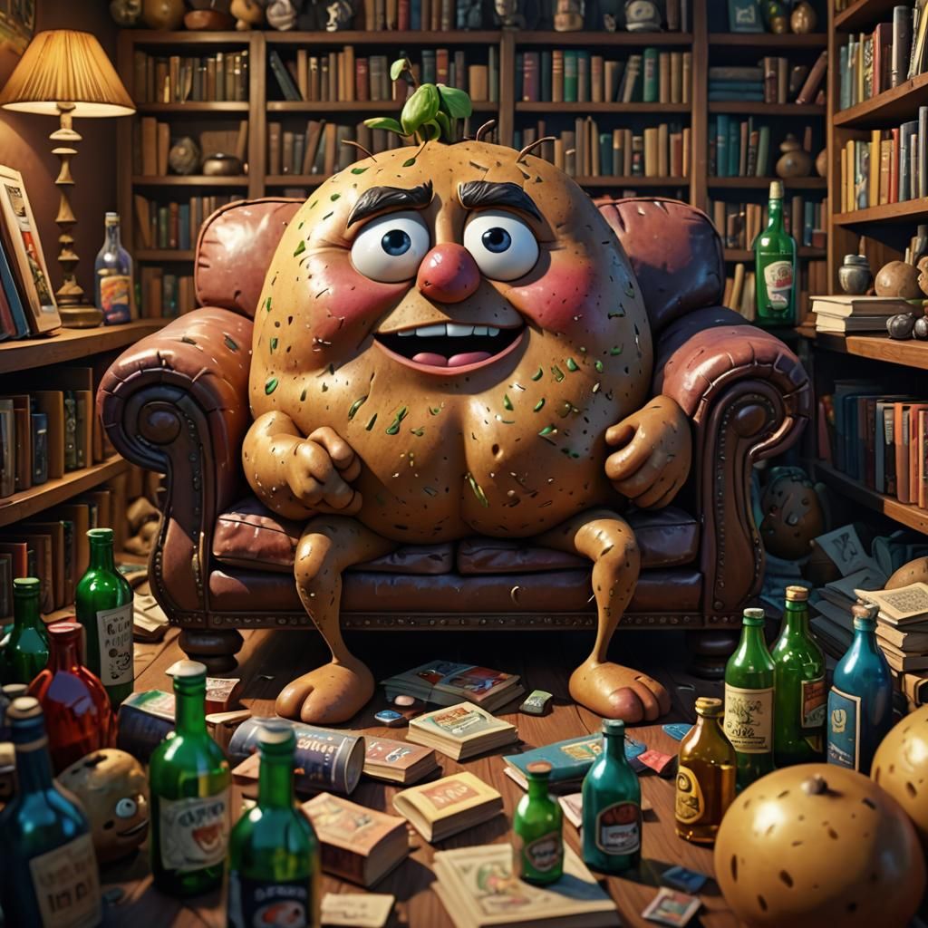 Grumpy Anthropomorphic Potato in Cartoon CGI Style