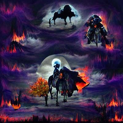Eerie Headless Horseman in Dark Forest