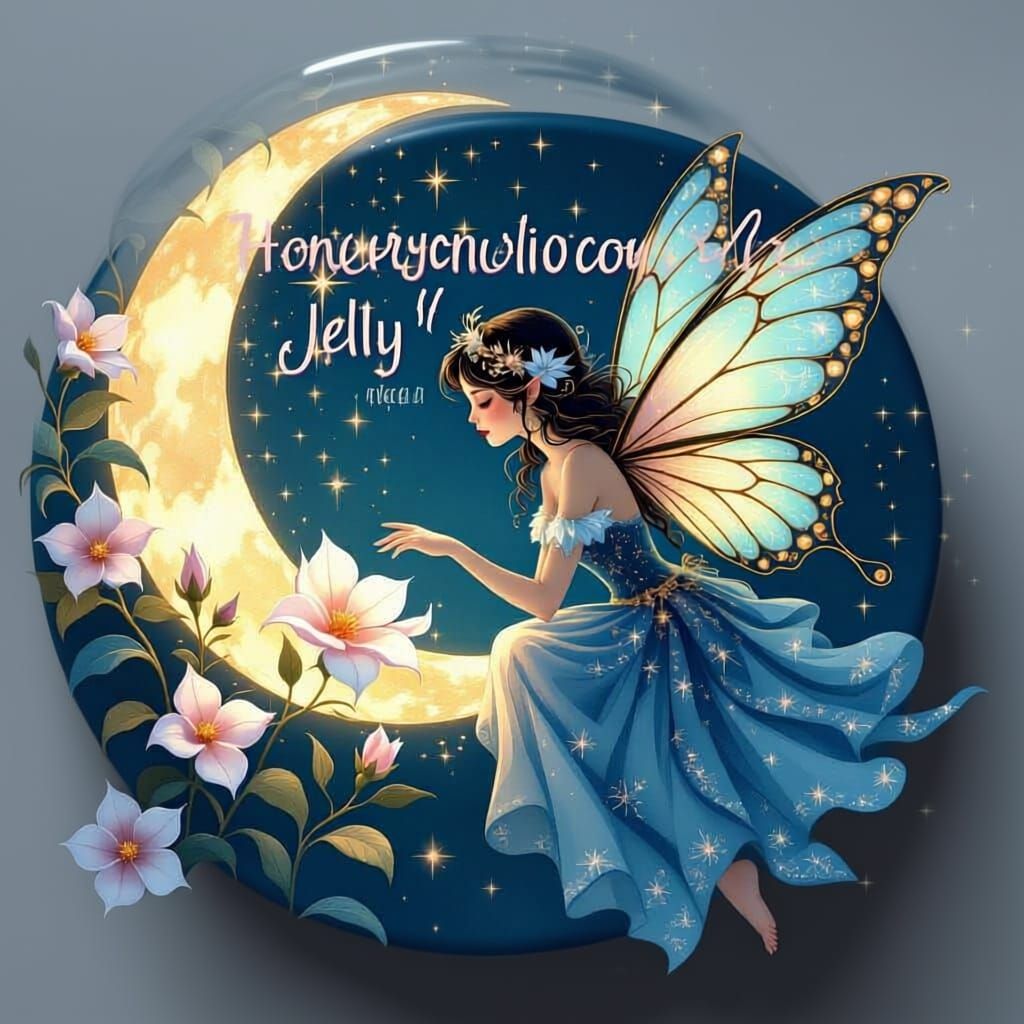 Honeysuckle Moon Jelly with Fairy and Crescent Moon