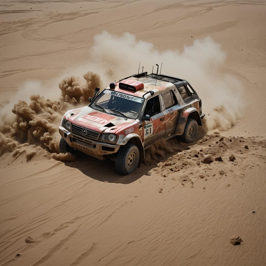 Hyperrealistic Dakar Rally Car Crash in Desert