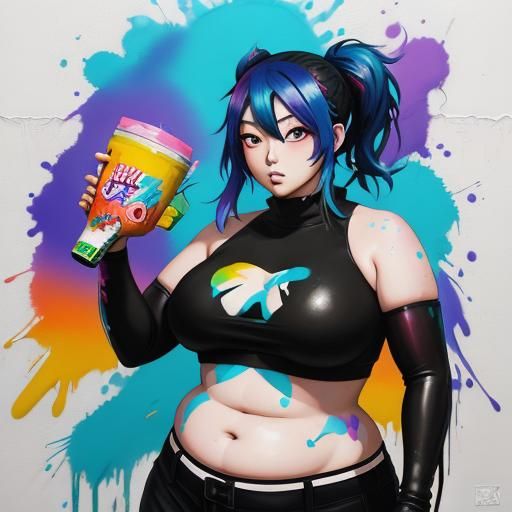 Colorful Graffiti Art of a Curvy Anime Girl