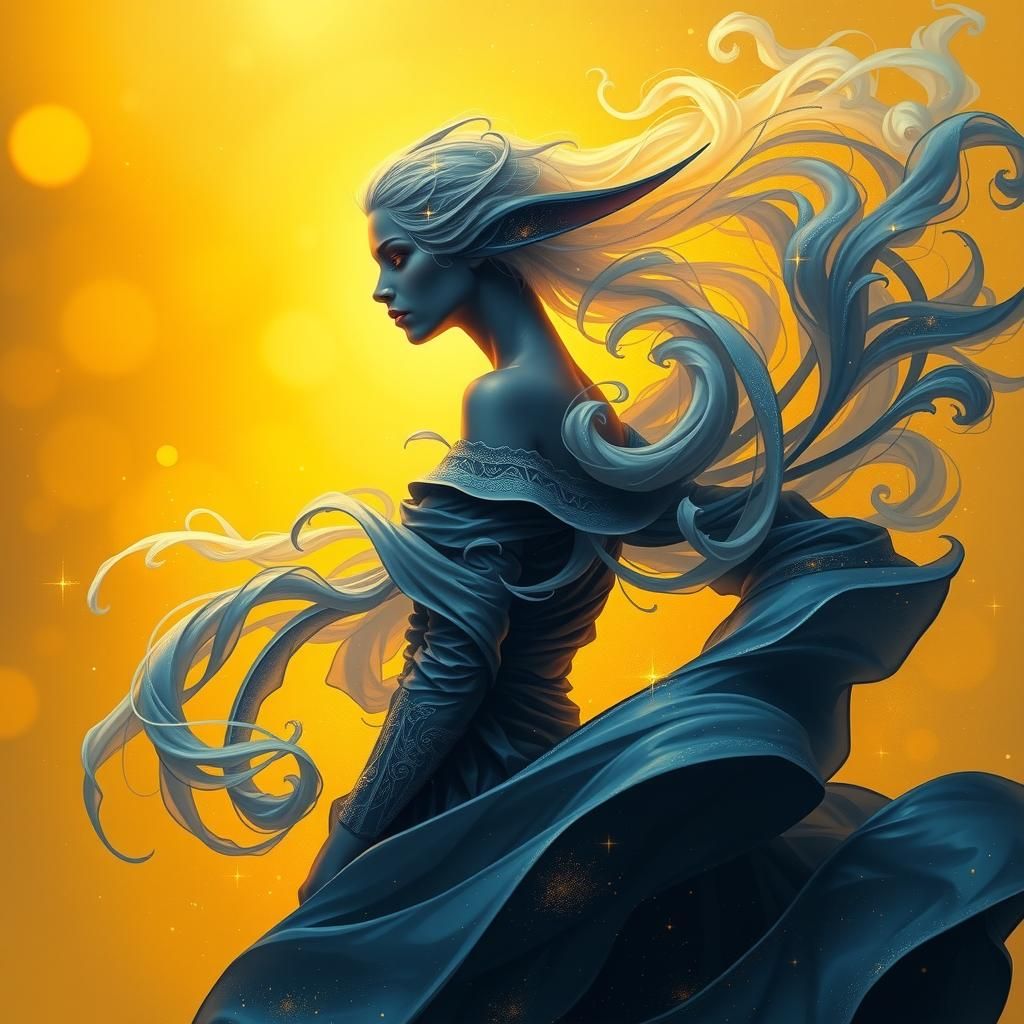 Enigmatic Tiefling Woman in Ethereal Golden Light