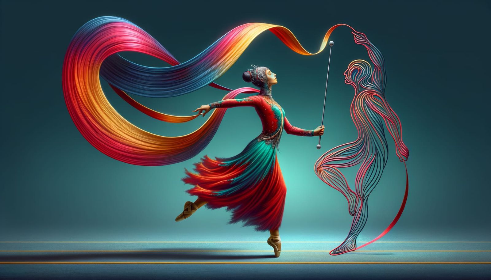 Gymnast's Ribbon Dance Creates Surreal Partner