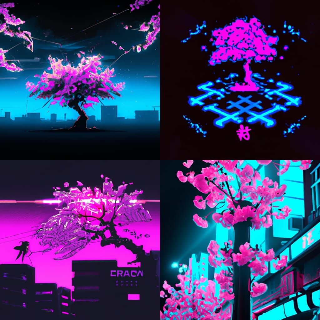 Cyberpunk Cherry Blossoms in Neon Cityscape