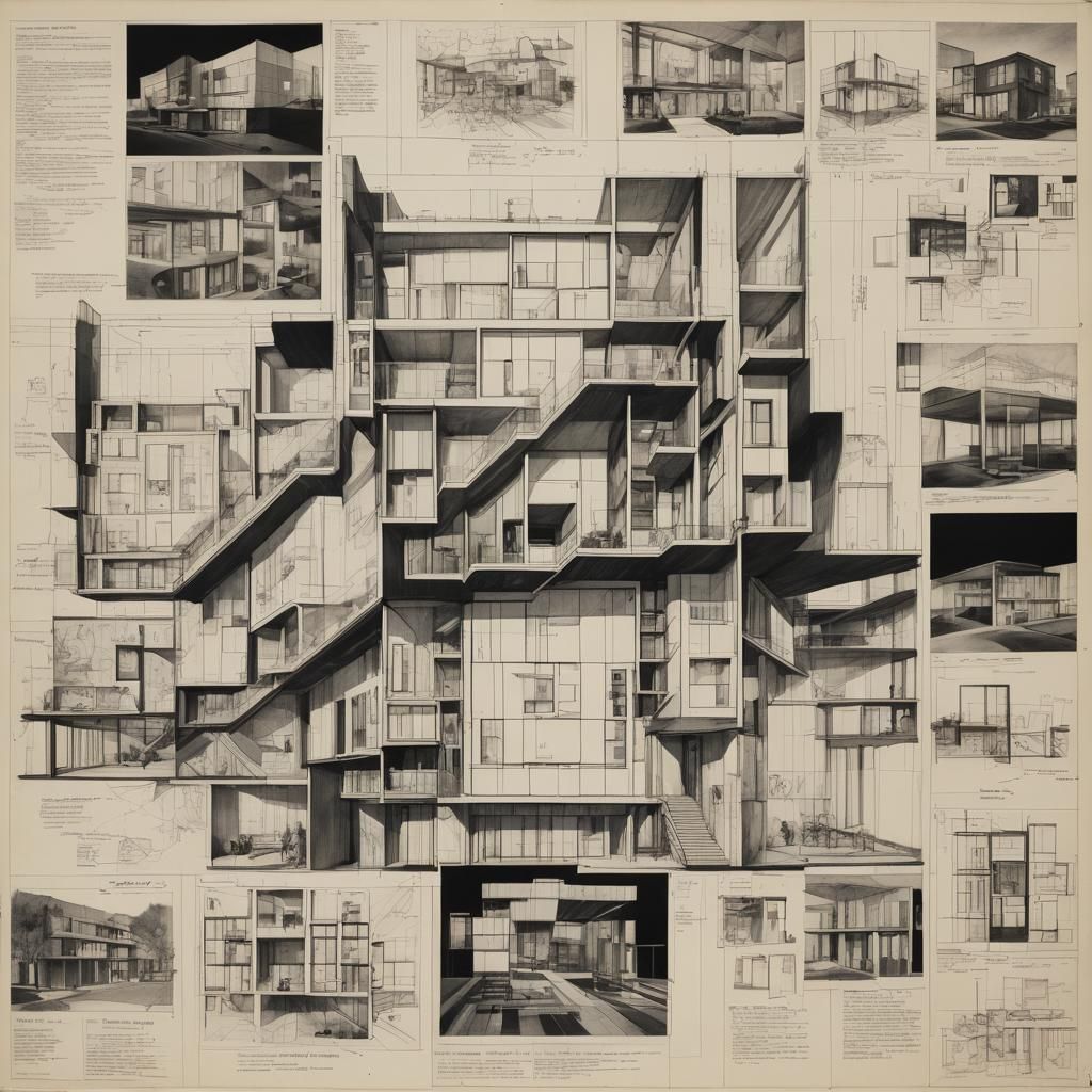 Architectural Presentation Board with Sketches and Rendering...