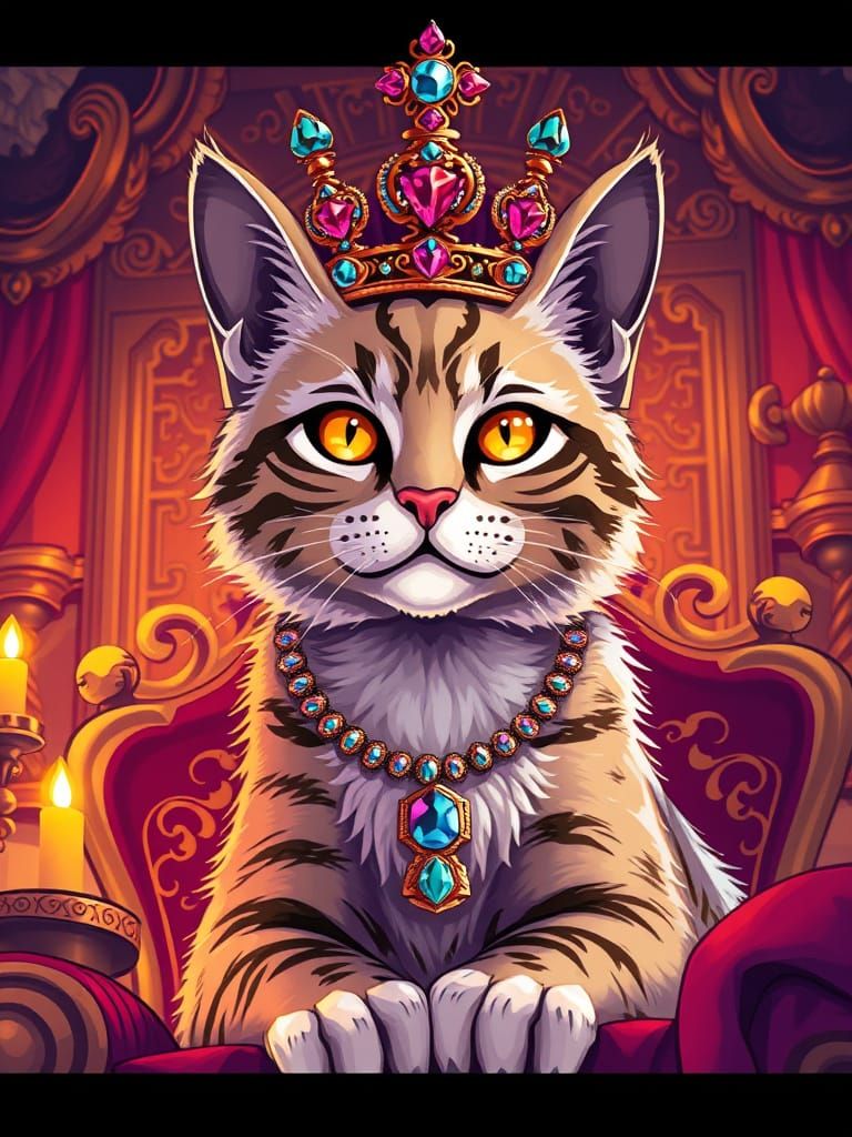 Regal Feline in Lavish Pixel Art Crown