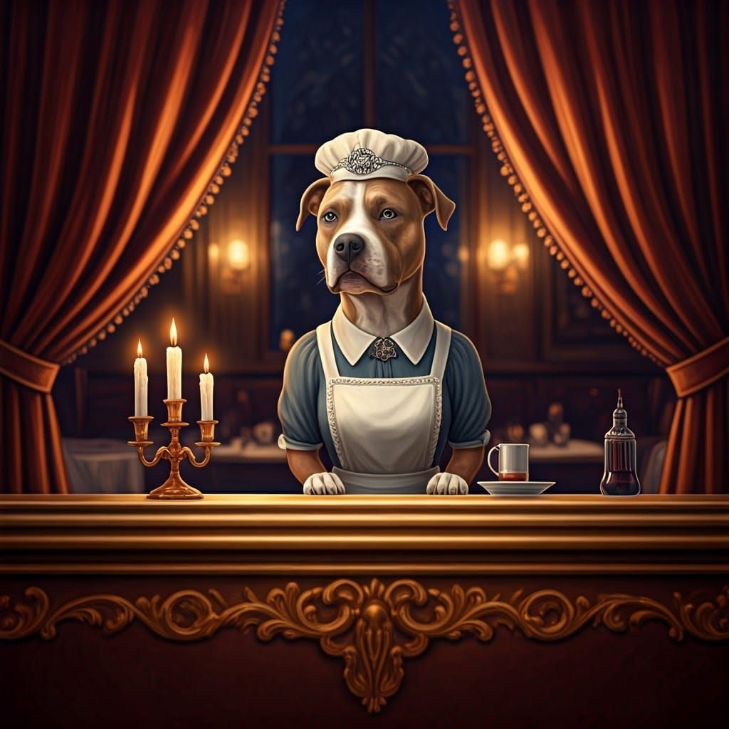 Whimsical Diner Scene with Pitbull Waitress