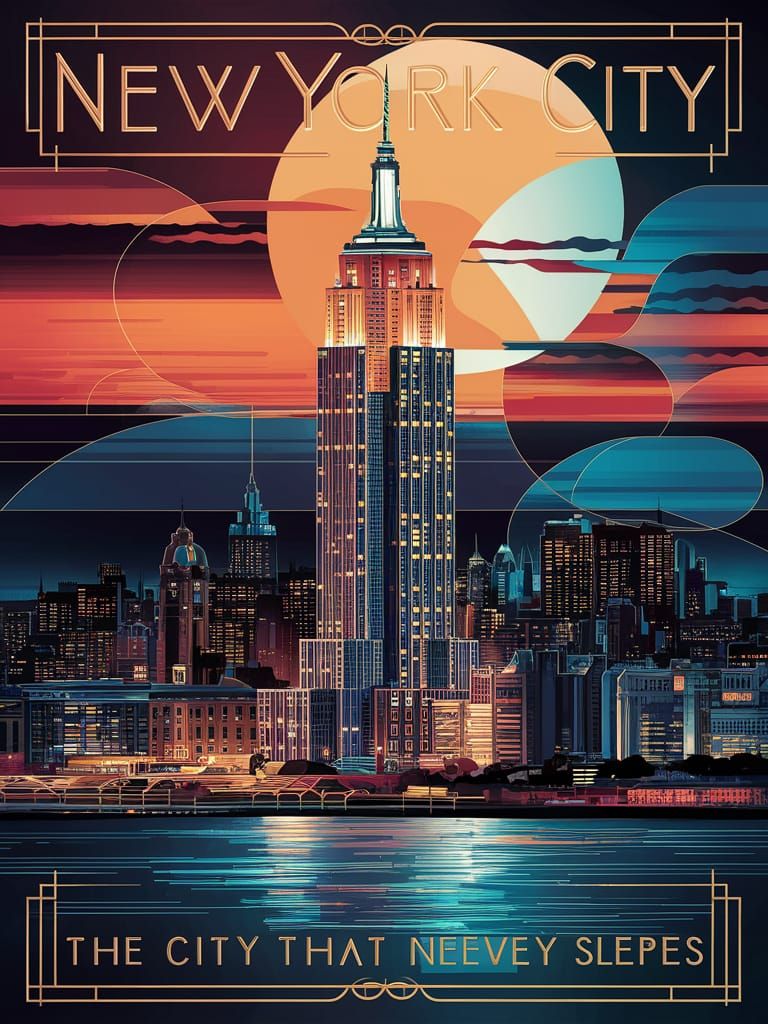 Art Deco New York City Poster with Empire State Building
