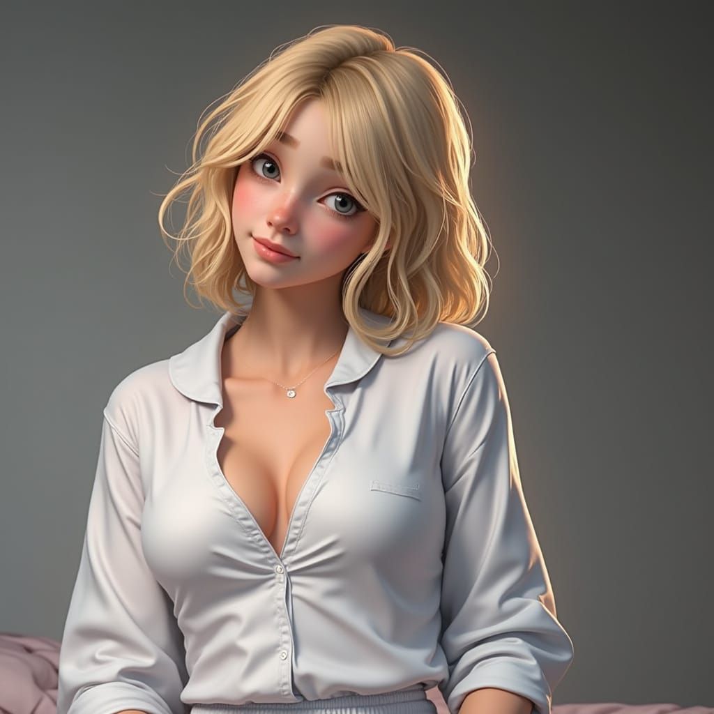 Sunlit Morning: A Woman in a Cozy Bedroom