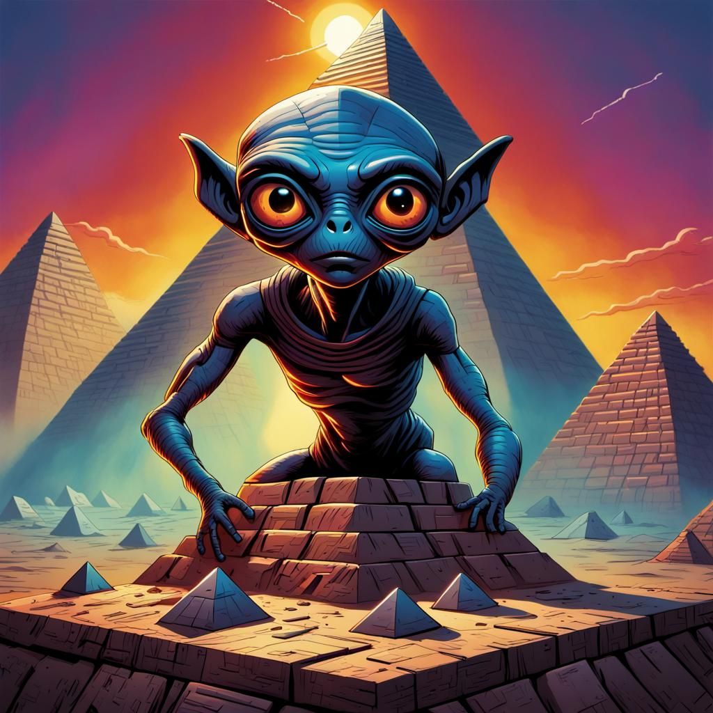 Alien Building Pyramid in Comic Book Style