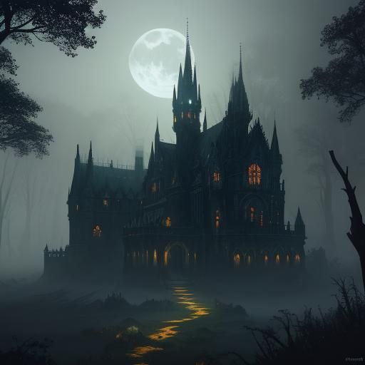 Mysterious Gothic Home in Moonlit Forest