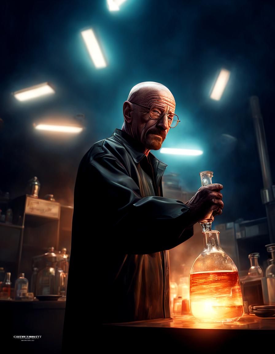 Hyperrealistic Walter White in Chemist Suit Portrait