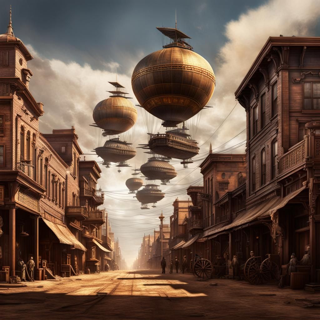 Steampunk Gunfighter in Old West Main Street