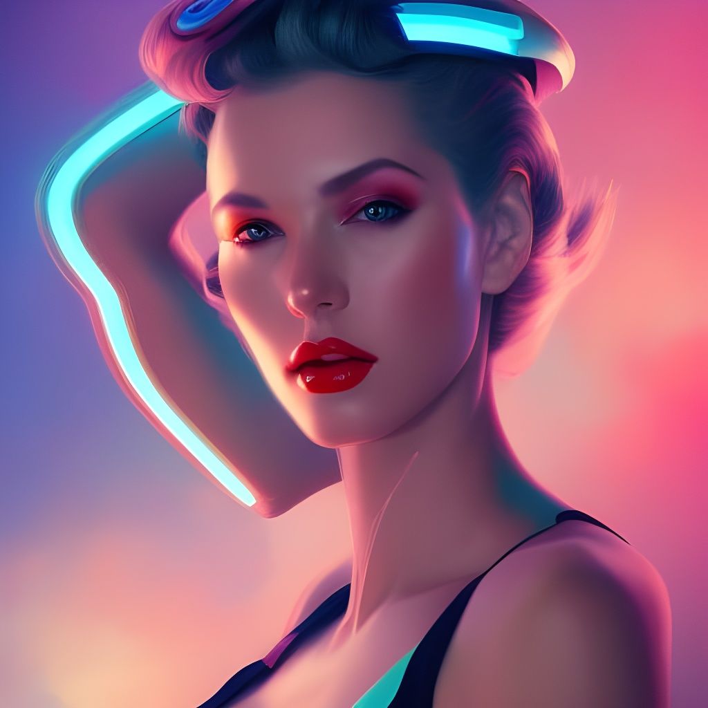 Futuristic Neon Pin-Up Girl Portrait in 8K