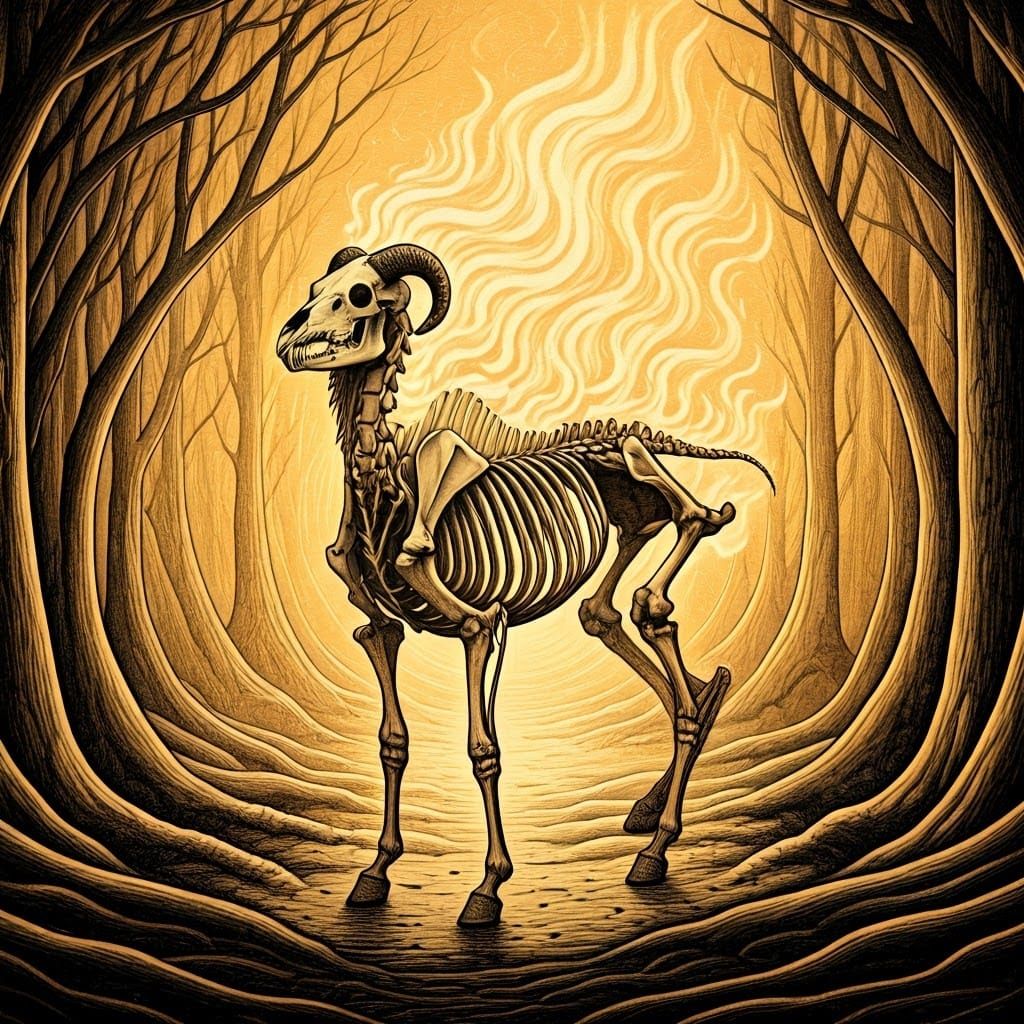 Fiery Centaur Skeleton Sketch in Gothic Style