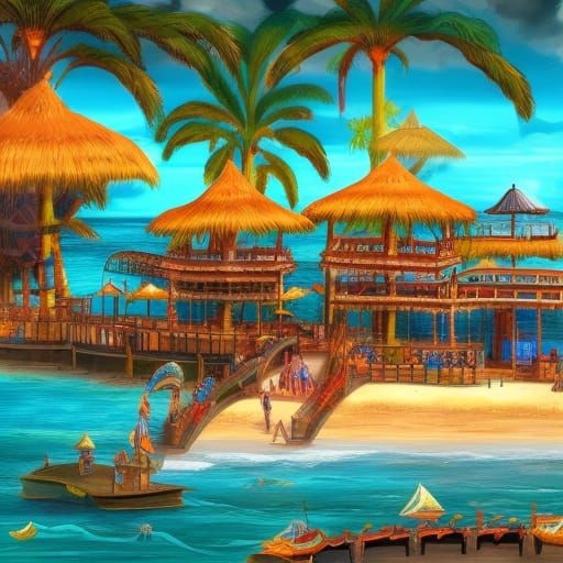 Exotic Seaside Marketplace in Fantasy Style