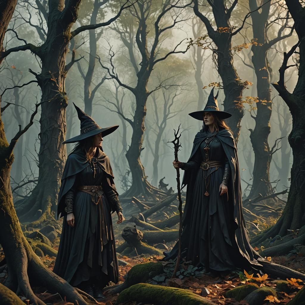 Mourning Witch in Deep Forest: Detailed Matte Painting