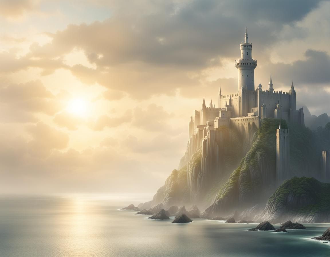 Fortified Lighthouse on Hazy Shores of Middle-earth