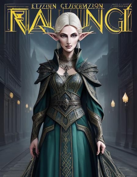 Elvish Glamour Magazine Cover with Runic Inscriptions