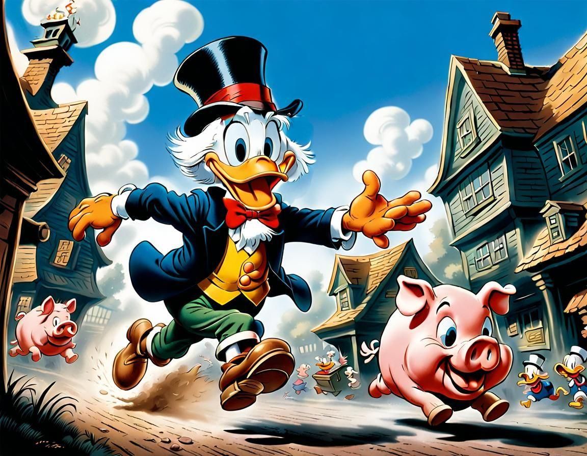 Excited Uncle Scrooge Portrait with White Feathers