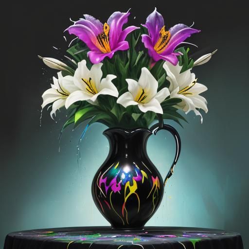 Black Velvet Lilies with Tusks in Graffiti Art Style