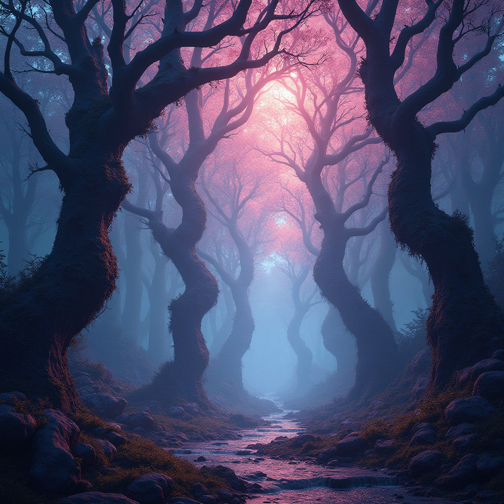 Enchanted Forest with Luminous Vines: Fantasy Concept Art