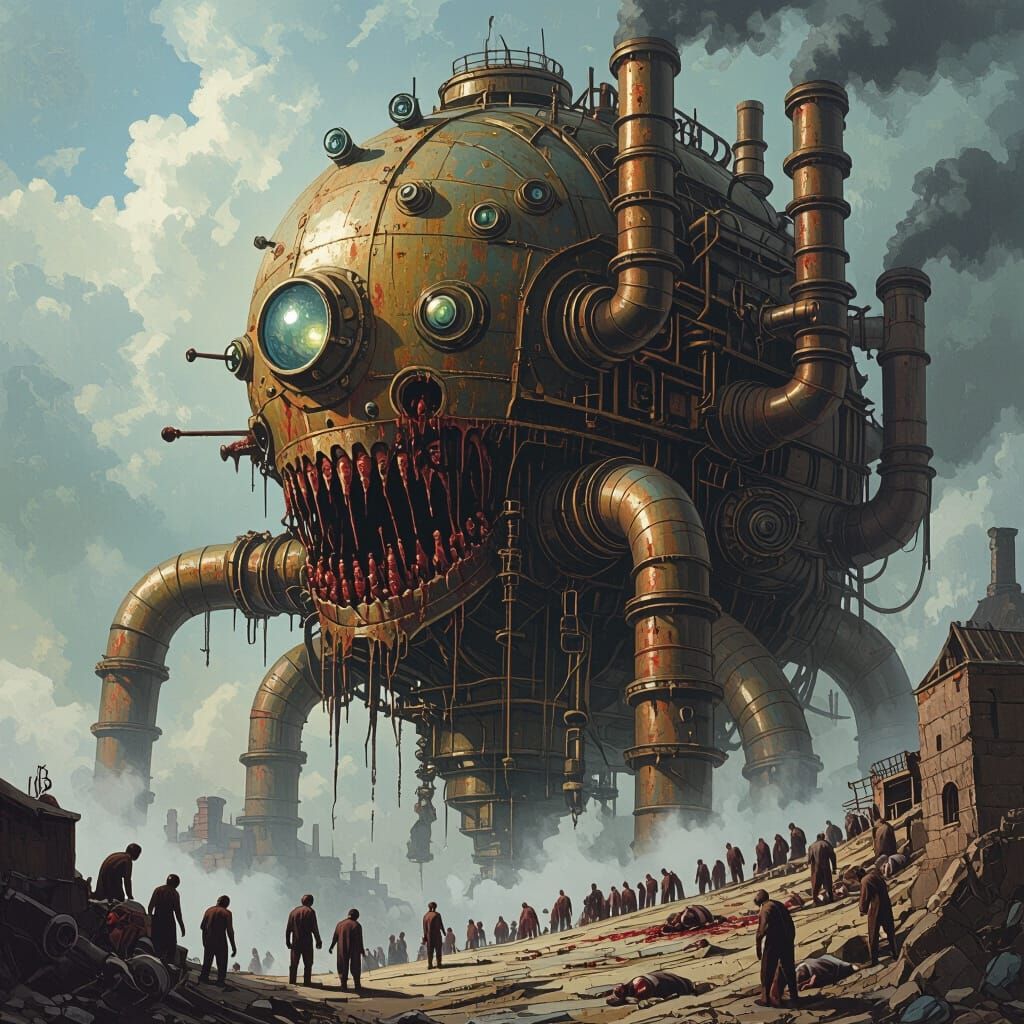 Creepy Machine with Sick People: Doré Style