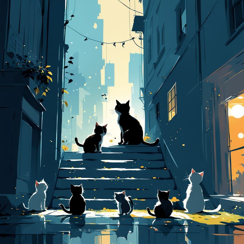 Playful Kittens: Digital Illustration