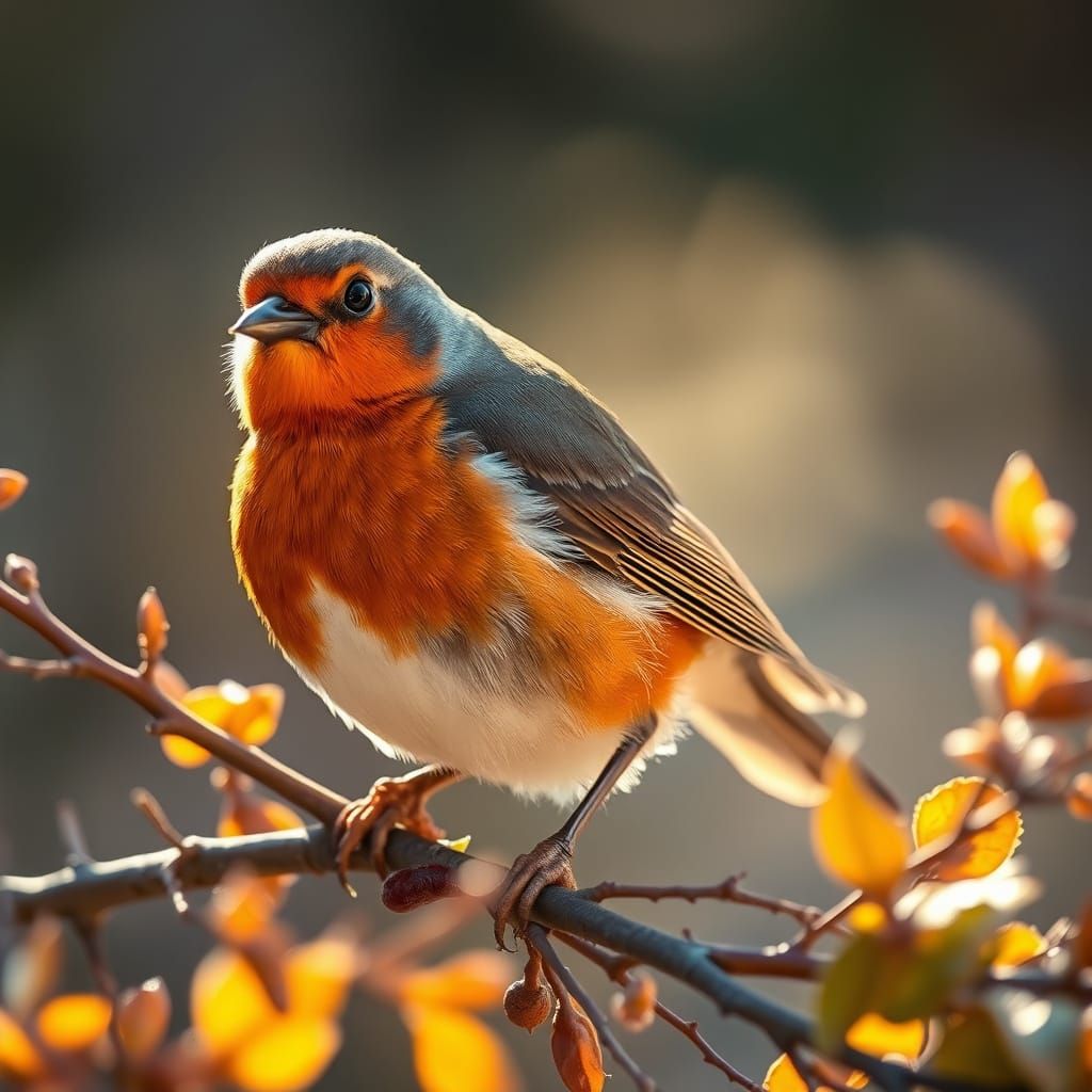 A Robin Redbreast in Whimsical Woodland Paradise