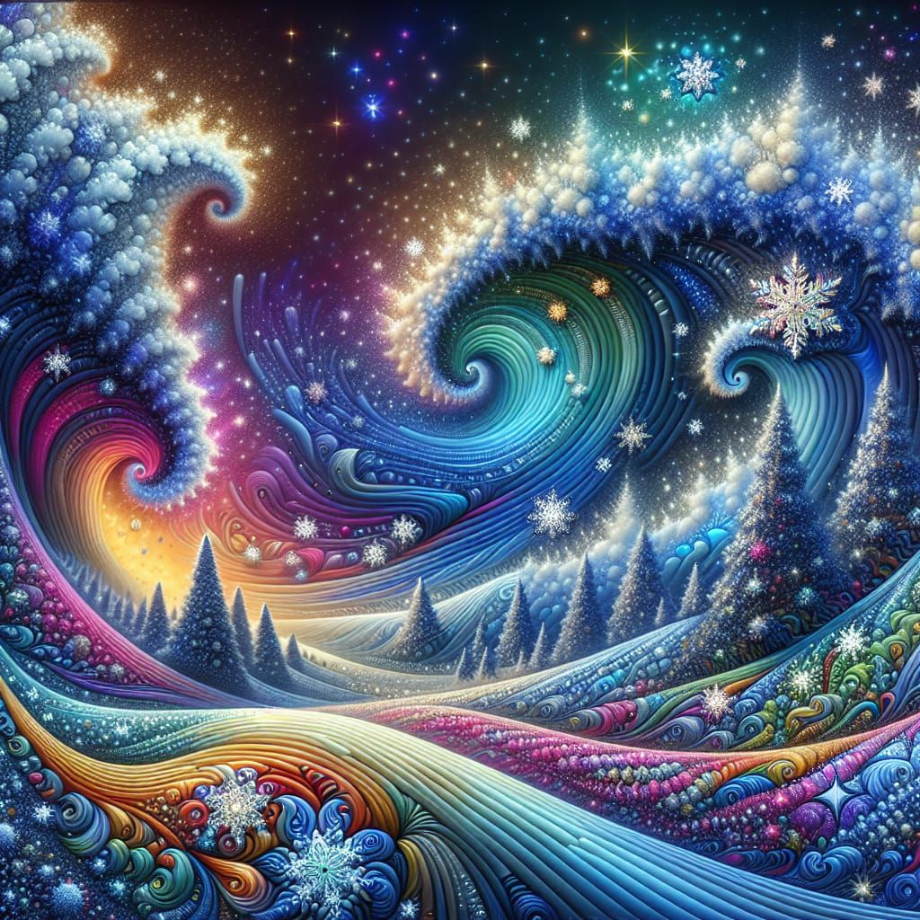 Colorful Fractal Snowfall with Zentangle Patterns
