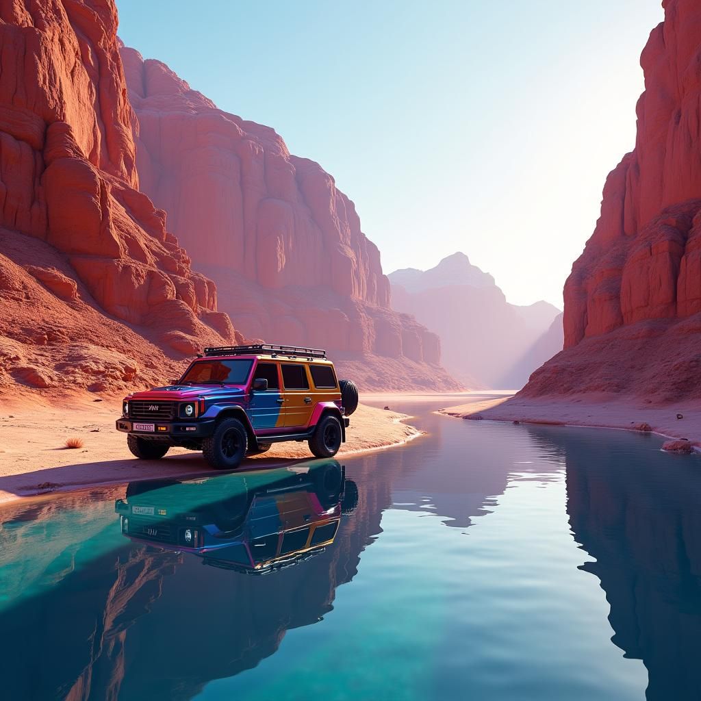 4x4 Truck at Desert Oasis: Digital Matte Painting