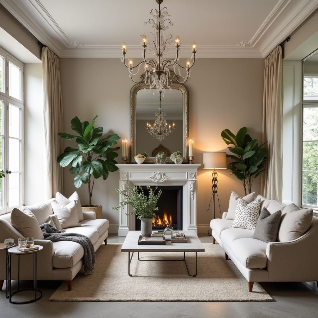 Elegant French Modern Living Room with Ambient Lighting