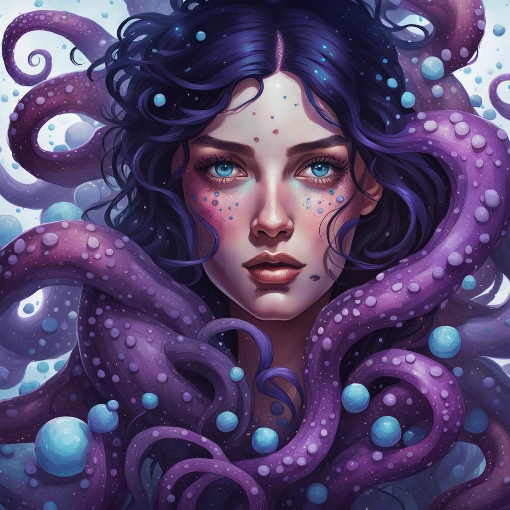 Octopus Woman Portrait in Hyperdetailed Art Style