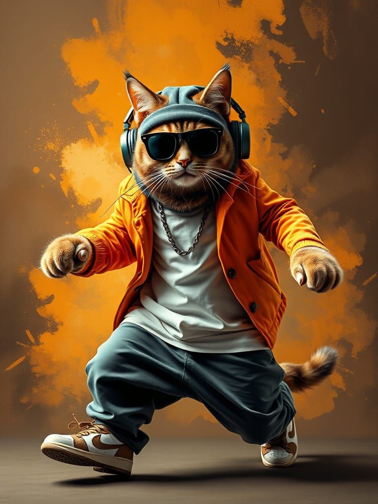 Funky Feline Rapper in Motion