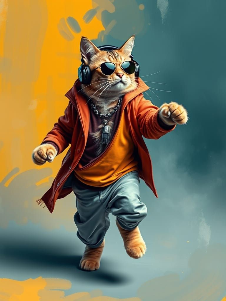 Vibrant Cat Rapper Dances with Energetic Motion