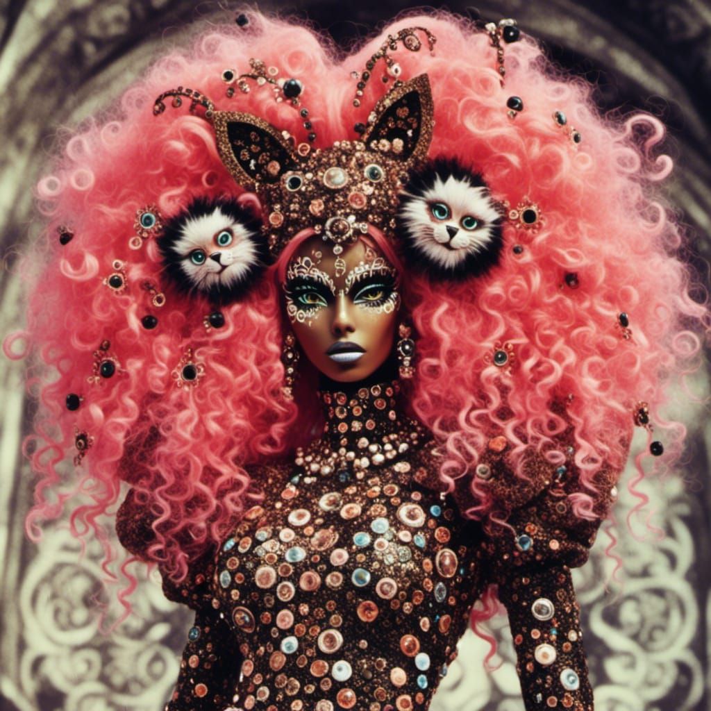 AI Image Fusion: Feline Folk meets Upsy-Daisy Crazy