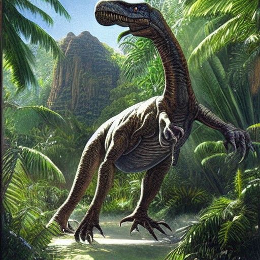 Jurassic Park Scene in Oil Painting Style