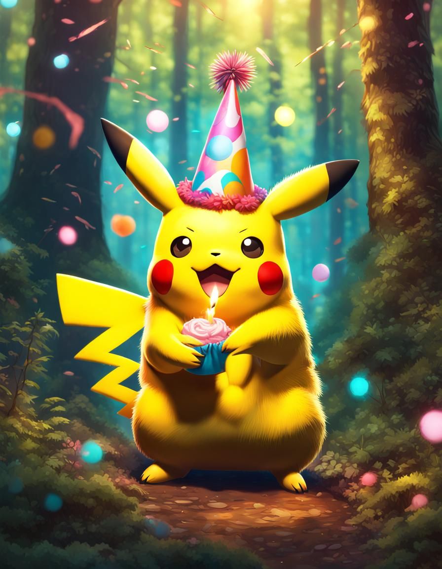 Celebratory Pikachu Portrait in Vibrant Triadic Colors