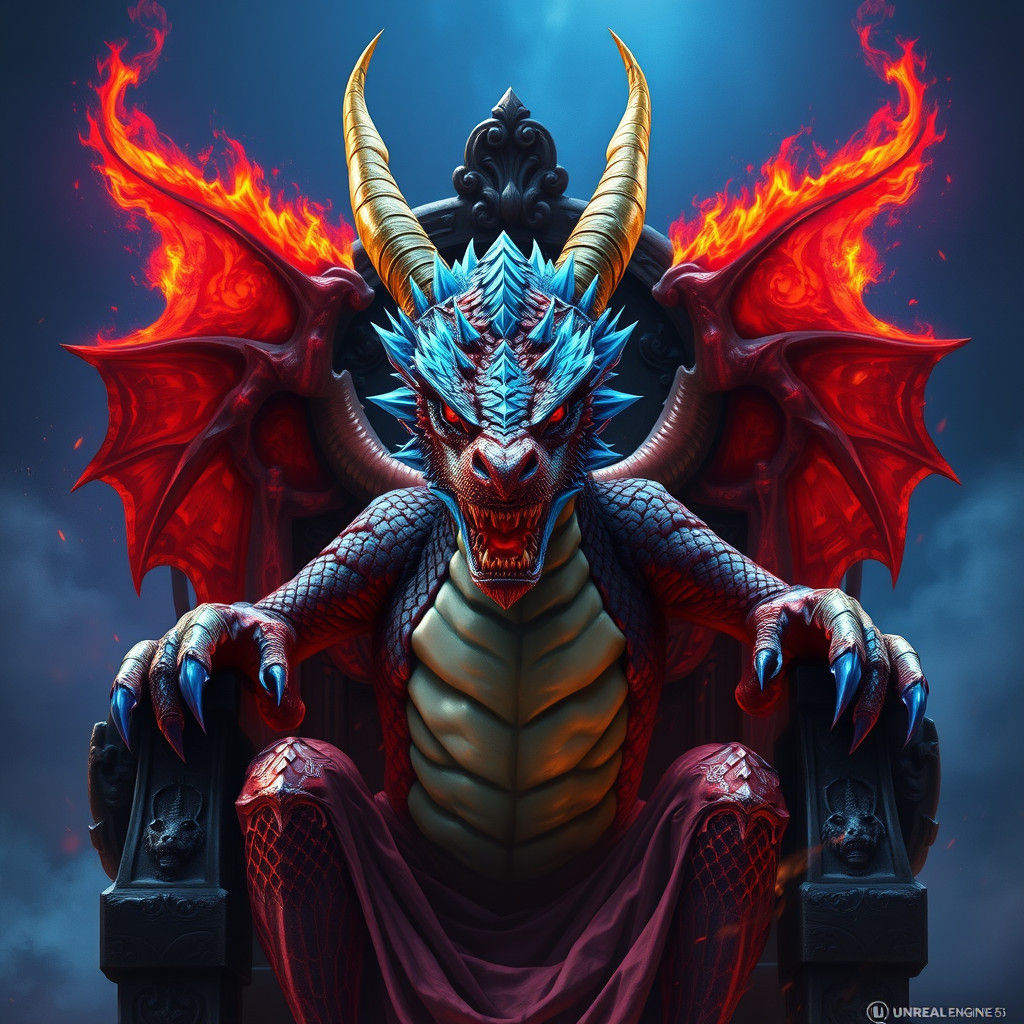 Fiery Dragon on Throne: Fantasy Concept Art