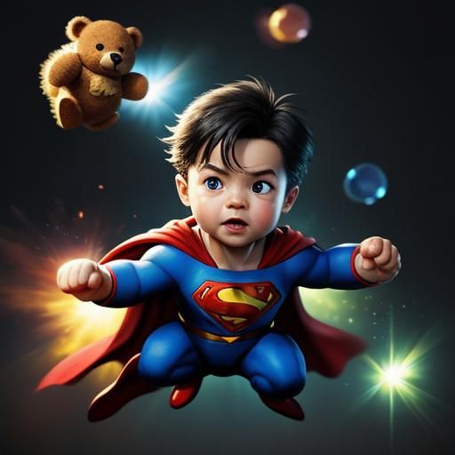 Baby Superman Flying with Teddy Bear