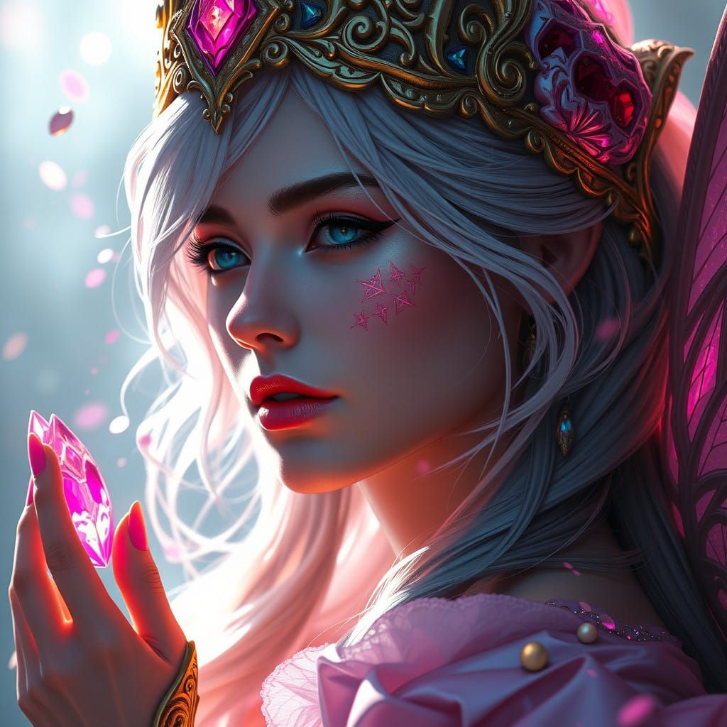 Surreal Portrait of a Fairy Godmother in Vibrant Triadic Col...