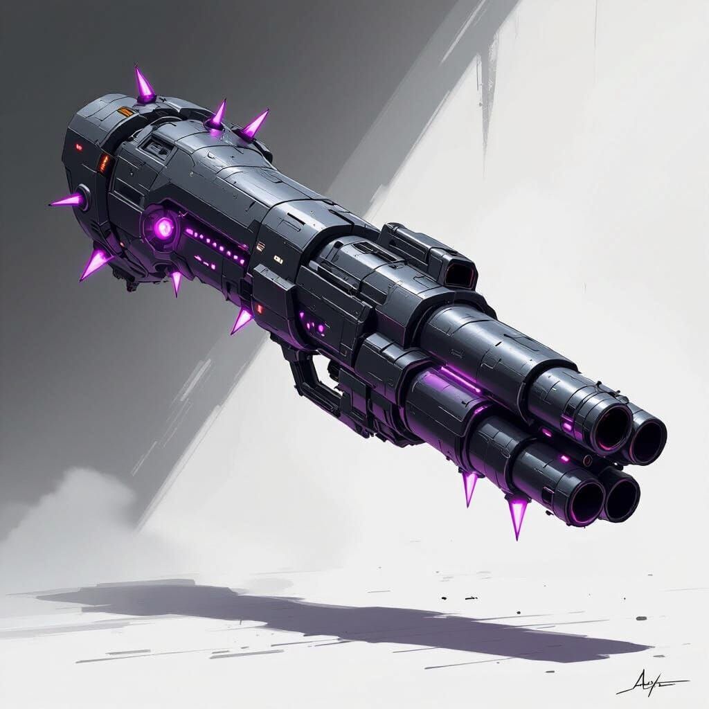 Mechanical Arm Gatling Cannon with Glowing Spikes