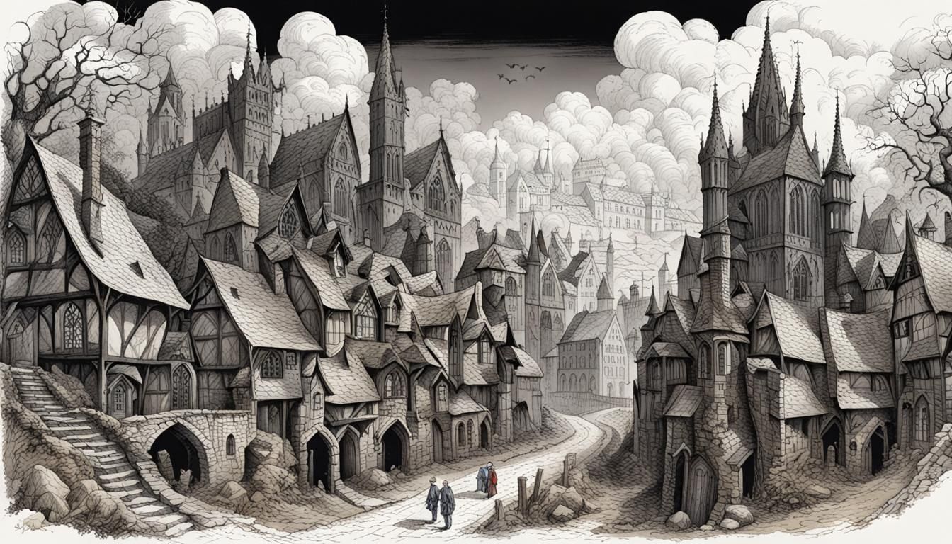 Gothic Village in Dark Fantasy Style