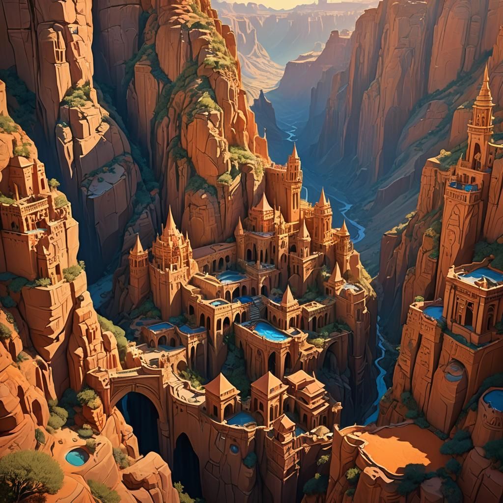 Fantasy Canyon Kingdom Palace in Golden Light