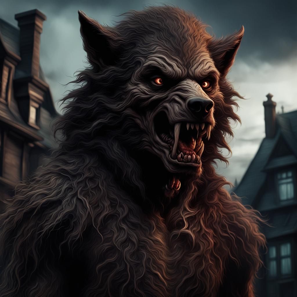 Dark Brown Teenage Werewolf in Digital Matte Painting