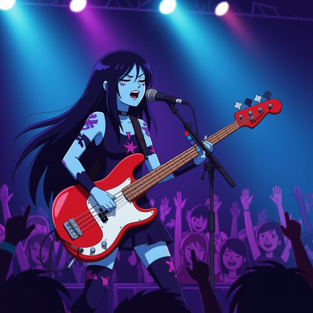 Marceline Rocks Her Red Bass at Night Concert