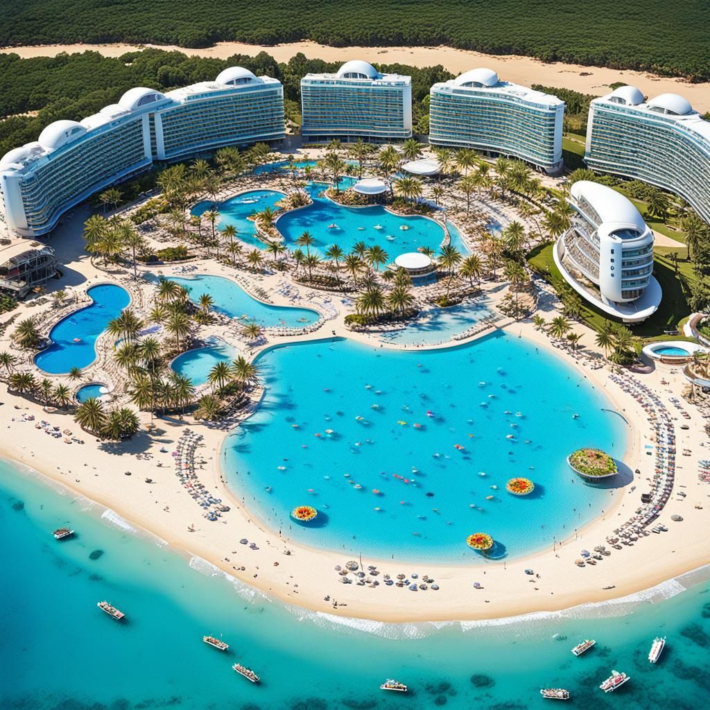 Vibrant Paradise: A Cityscape of Leisure and Entertainment