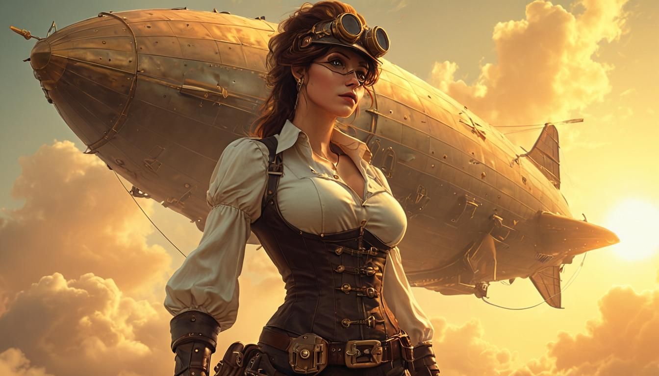 Steampunk Airship Soaring Through Misty Skies