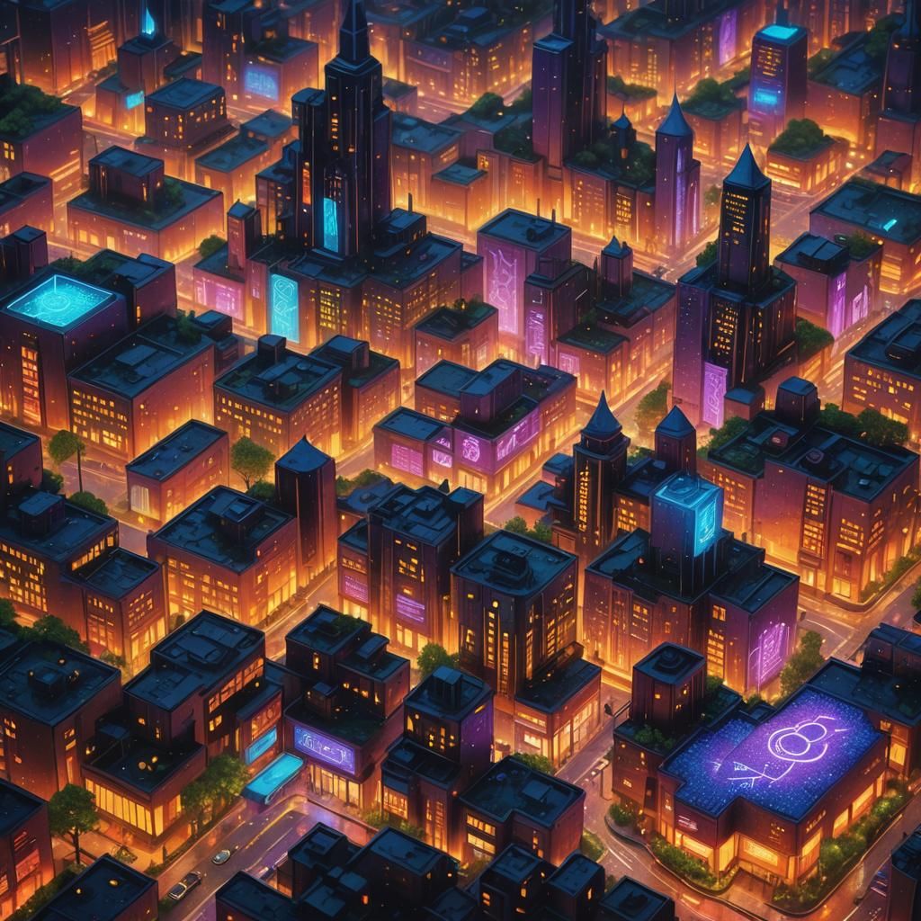 Futuristic Cityscape in Pointillism Style