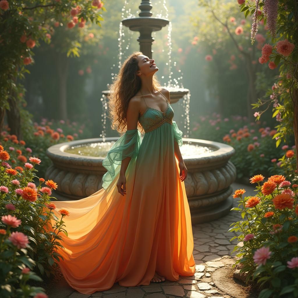 Woman in Garden, Art Nouveau Digital Illustration